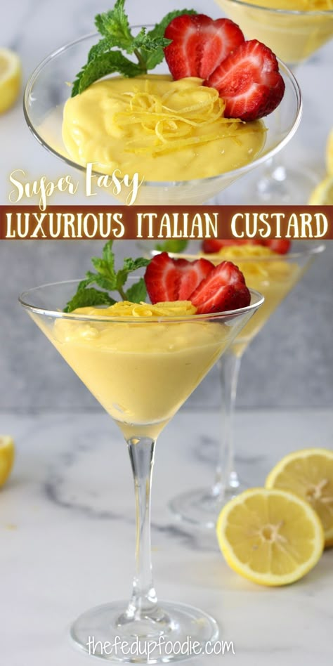 Zabaglione is an easy and elegant Italian custard that comes together very quickly and can be eaten warm or cold. This dessert is delicious served with berries and is a main component of Limoncello Tiramisu or traditional Tiramisu. #ItalianDessertsEasySimple #EasyImpressiveDessert #EasyElegantDesserts #ClassyDesserts #LimoncelloZabaglione #AuthenticItalianDesserts #EasyZabaglione Limoncello Cream Puffs, Limoncello Recipes Desserts, Lemoncello Recipes Desserts Easy, Limoncello Desserts Italian, Italian Custard Desserts, Recipes Using Limoncello, Light Italian Desserts, Italian Lemon Desserts, Authentic Italian Dessert Recipes