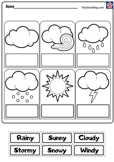 Free Printable Weather Station for Kids. Weather Chart | TeachersMag.com Weather Activities Preschool Worksheets, Kindergarten Weather Worksheets, Weather Worksheets For Grade 1, Weather Worksheets Preschool Free Printables, English For Kindergarten Worksheets, English Preschool Worksheets, Weather Worksheets Preschool, English Kindergarten Worksheets, Weather Worksheets For Kindergarten