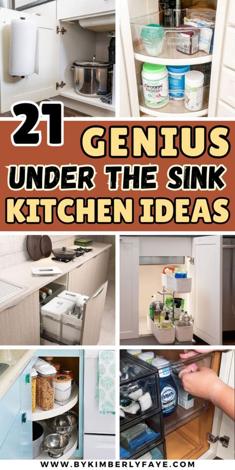 Genius Under The Sink Kitchen Organization Ideas Organise Under Kitchen Sink, What To Store Under Kitchen Sink, Storage Under Corner Sink, Kitchen Sink Cupboard Organization, Kitchen Organization Under Sink, Diy Under Sink Organization Ideas, Kitchen Sink Cabinet Organization, Under Kitchen Sink Organization Ideas, Undersink Organizing Kitchen Ideas