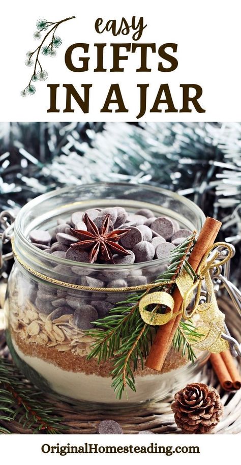 Easy Gifts in a Jar Ideas and Recipes that can be made at home for holiday or year round gift giving! Diy Baking Christmas Gifts, Christmas Kits Gift, Diy Jar Recipe Gifts, How To Wrap A Mason Jar Gift, Caramel Apple In A Jar Gifts, Holiday Mixes In A Jar, Brownie In A Jar Recipe Gift, Ball Jar Recipes, Christmas Gifts With Mason Jars