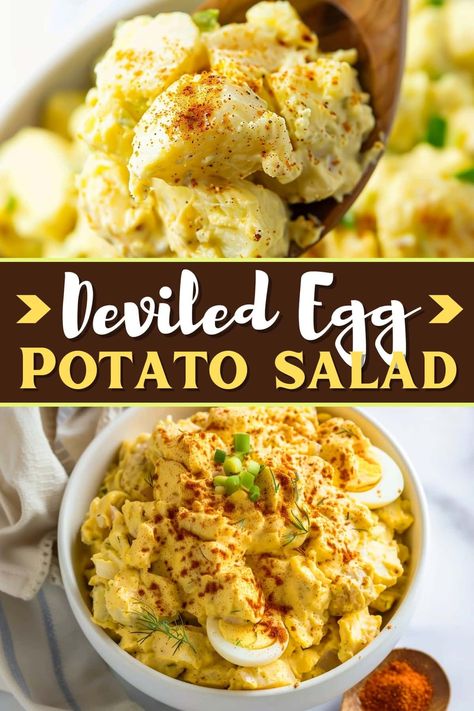 This deviled egg potato salad combines the flavors of deviled eggs and classic potato salad. It's a creamy, tangy dish perfect for picnics and potlucks! Deviled Egg Potato Salad Recipe, Egg Potato Salad Recipe, Egg Potato Salad, The Best Potato Salad, Deviled Egg Potato Salad, Best Potato Salad, Deviled Egg Salad, Egg Potato, Potato Salad Recipe Easy