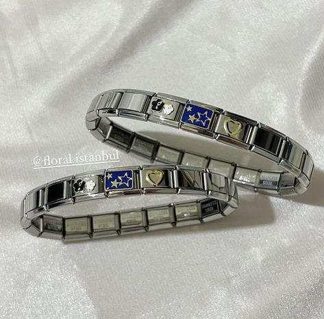 2000s Accessories Jewelry, Italian Charm Bracelet Aesthetic Silver, Italia Bracelet, Nomination Bracelet Aesthetic, Italian Nomination Bracelet, Charm Bracelet Italian, Nomination Bracelet Charms Blue, Italian Charm Bracelets, Nomination Bracelet