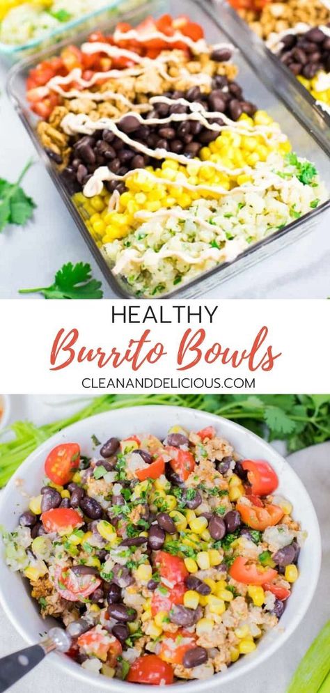 Chicken Burrito Bowls, Clean Meal Prep, Clean And Delicious, Chicken Burrito, Boiled Egg Diet Plan, Burrito Bowls, Chicken Burritos, Low Carb Diet Recipes, Healthy Low Carb Recipes