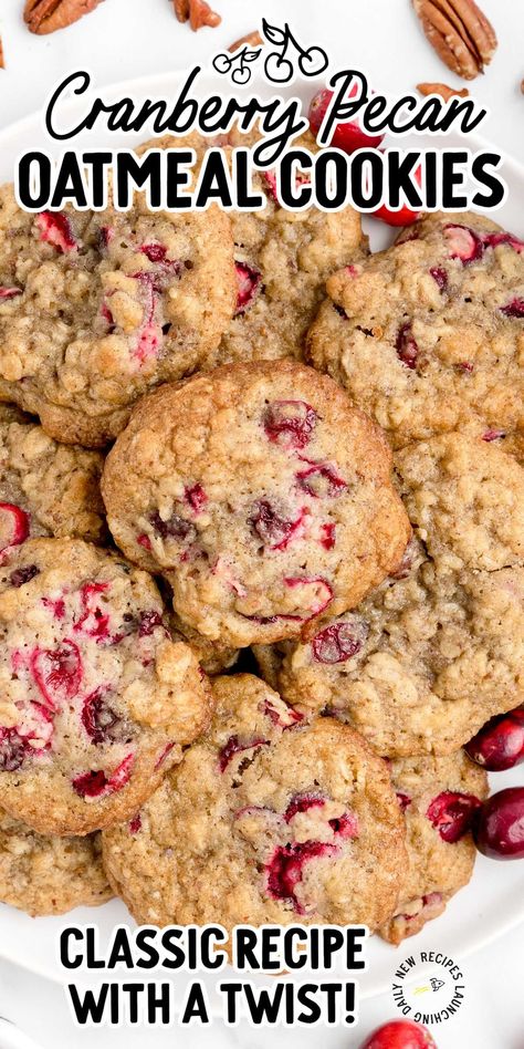 Cranberry Pecan Oatmeal Cookies, Pecan Oatmeal Cookies, Pecan Oatmeal, Cranberry Cookies Recipes, Oatmeal Cranberry Cookies, Cranberry Cookies, Pecan Cookies, Crunchy Pecans, Chewy Cookie