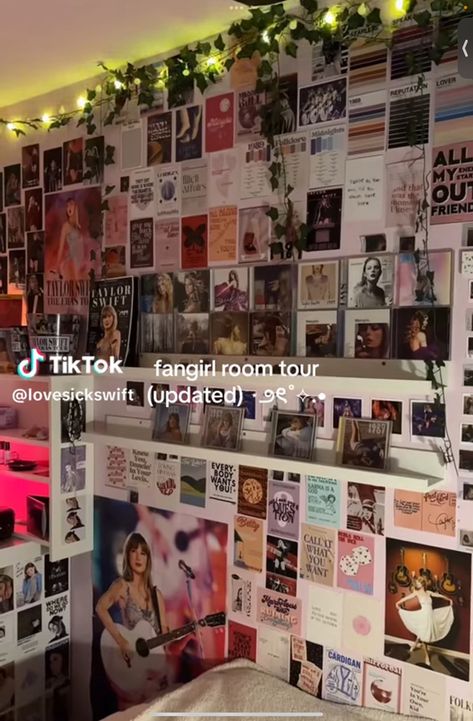 Taylor Swift Posters In Room, Taylor Swift Inspired Room Aesthetic, Taylor Swift Theme Room, Bedroom Ideas Taylor Swift, Taylor Swift Room Ideas Bedrooms, Taylor Swift Inspired Room, Taylor Swift Room Ideas, Taylor Swift Aesthetic Room, Taylor Swift Themed Room