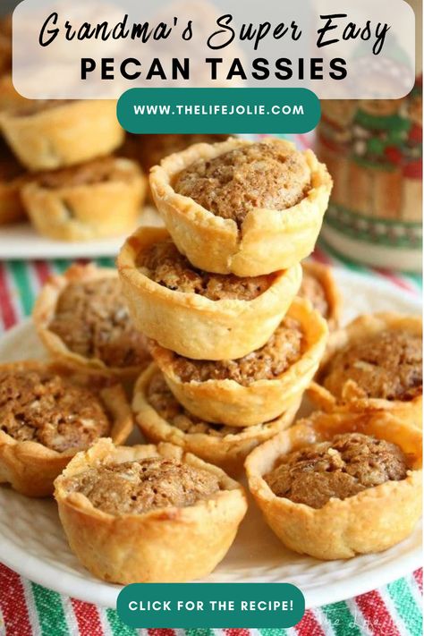 Pecan Tarts Mini, Mini Pecan Pie Recipes, Brown Sugar Pecans, Tassies Recipe, Pecan Tarts Recipe, Pecan Pie Tarts, Pecan Tassies, Pecan Bites, Sugar Pecans