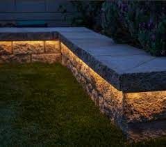 Retaining Wall Lighting, Acreage Landscaping, Backyard Retaining Walls, Outdoor Led Strips, Patio Steps, Led Landscape Lighting, Areas Verdes, Water Fountains, Stone Walls