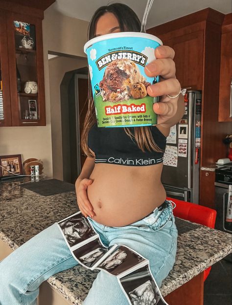 Maternity Shoot 20 Weeks, Half Baked Picture, Early Pregnant Belly, Half Bloomed Pregnancy, Maternity Food Photoshoot, 20 Weeks Pregnant Photo Ideas, Half Baked Baby Announcement, Half Baked 20 Weeks Pregnant, Half Baked Maternity Photo Ideas