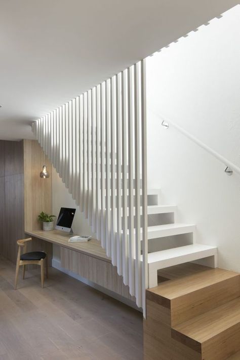 03 basment stair ideas Home Office Area, تحت الدرج, درج السلم, Asma Kat, Staircase Design Modern, Stairs Design Interior, House Staircase, Stair Railing Design, Stairway Design