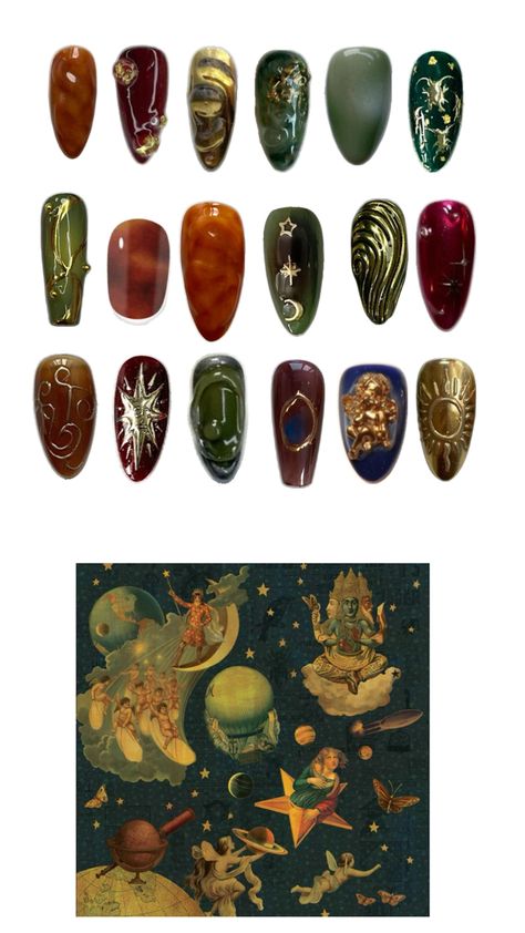 Mellon Collie and the Infinite Sadness album cover color nail set Mellon Collie And The Infinite, The Smashing Pumpkins, Witchy Nails, Black Acrylic Nails, Punk Nails, Pumpkin Nails, Pretty Gel Nails, Smashing Pumpkins, Dream Nails