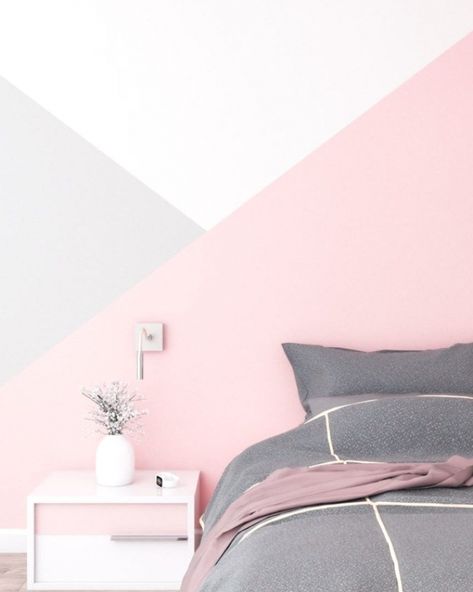 Wall Painting Ideas Pink, Painting Ideas Pink, Bedroom Paint Design, Wall Paint Ideas, Geometric Wall Paint, Wall Painting Ideas, Hiasan Bilik Tidur, Room Wall Colors, Girl Bedroom Walls