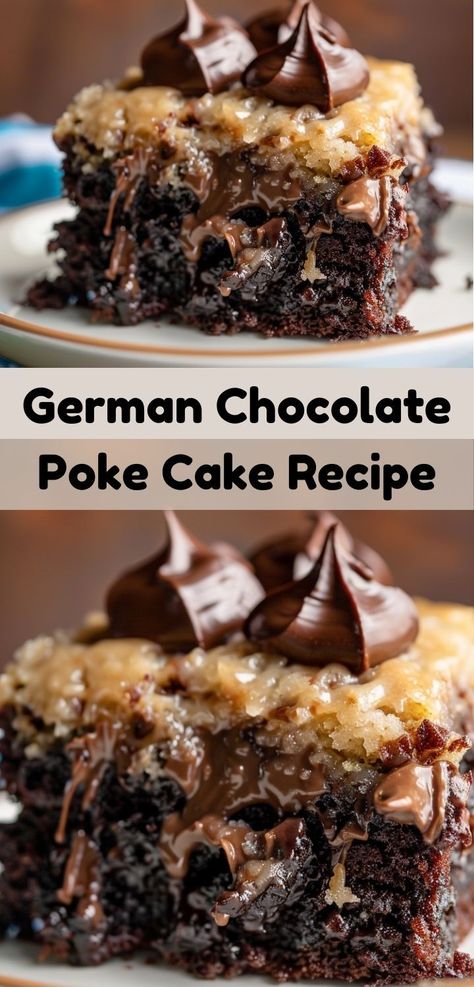 Looking for a delicious cake recipe? Try this German Chocolate Poke Cake Recipe, combining rich chocolate with an easy poke cake method for a treat. Perfect for any chocolate dessert lover! German Chocolate Poke Cake, Easy Poke Cake, Easy German Chocolate Cake, Vegetarian Chocolate Cake, Chocolate Cake Mix Recipes, Chocolate Dump Cake, Poke Cake Recipe, German Chocolate Cake Mix, Chocolate Poke Cake