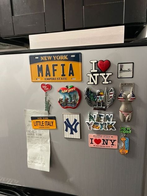 Magnets On Fridge Aesthetic, Magnets On Fridge, Fridge Magnet Aesthetic, Cool Fridge Magnets, Aesthetic Fridge Magnets, Fridge Magnets Aesthetic, Fridge With Magnets, Fridge Aesthetic, I Heart New York