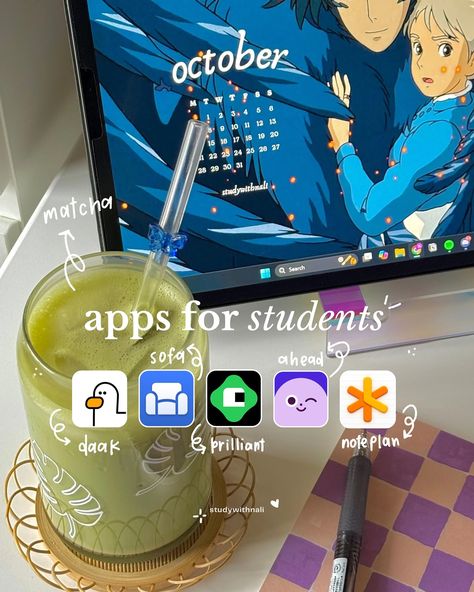 Apps for students 📱🎧 … or everybody else 🤭 I wanted to share some great apps I found recently 🫶🏻 🐤 Daak — iOS & Android - Budget and money tracker 🛋️ Sofa - iOS only - Downtime organizer 💡 Brilliant - iOS & Android - Master concepts in math and computer science 🧠 Ahead - iOS only - Emotions coach 📝 NotePlan - iOS only - To-do list and notes organizer I hope these apps are helpful! Which one will you be trying first? ✨ #studyapp #studytips #studywithme Apps Must Have Iphone School, Apps For To Do Lists, Cute Note Apps, Paper App Ideas, Aesthetic Apps For Android, Ipad Apps Organization, Cool Apps To Download, Cute Games App, Apps For Math