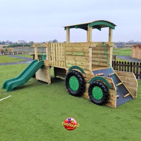 Diy Wooden Playground, Diy Toddler Playground, Country Playground Ideas, Tractor Playhouse, Homemade Playground, Farm Games For Kids, Tractor Playground, Farm Playground, Playground Wood Ideas