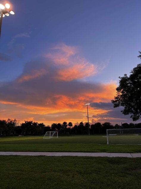 Soccer field sunset Soccer Sunset Aesthetic, 2024 Vision Board Soccer, Soccer Field Painting, Sunset Football Field Aesthetic, Soccer Asethic, Football Field Sunset, Soccer Field At Night, Soccer Field Sunset, Football Field Aesthetic