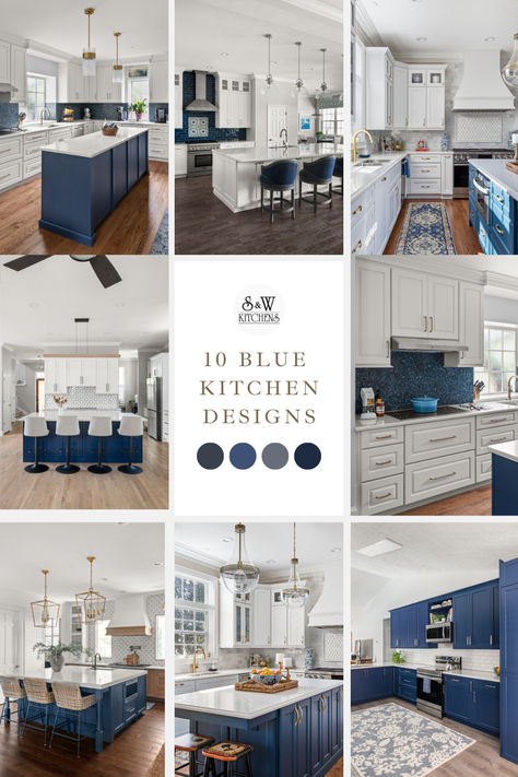 Get inspired by these gorgeous blue kitchen remodels and designs. Pale Blue Kitchen Island, Kitchens With Blue And White Cabinets, Royal Blue Kitchen Island, Kitchen Blue And White Cabinets, Light Gray Kitchen Cabinets With Navy Blue Island, Sherwin Williams Blue Kitchen Island, White Kitchen Cabinets With Blue Walls, Blue Brown White Kitchen, Blue Islands In Kitchen