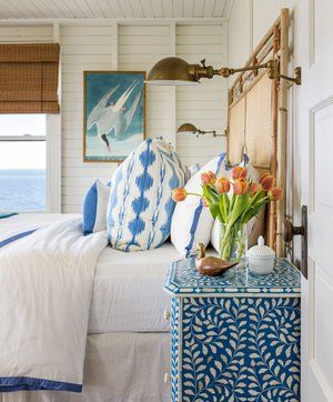 South Dartmouth Beach House — Lauren Grant Design Fun Beach House Interior, Colorful Preppy Bedroom, Colorful Coastal Bedroom, Palm Beach Decor Interior Design, Caribbean Homes Interiors, Beach Cottage Style Bedroom, Palm Beach Bedroom, Lowcountry Cottage, Beach Bedroom Ideas