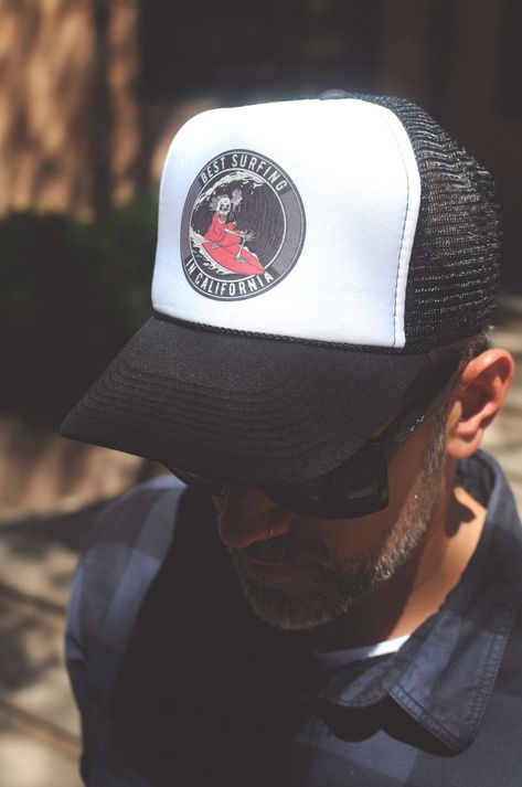 This free PSD mockup shows a man wearing a cap: change the hat’s logo by using the PSD file’s smart layers. File Format: PSDLayers: Smart... Men Wearing Caps, Surfing California, Cap Mockup, Blank Hats, Hat Patch, Round Hat, California Surf, Hat Patches, Sublimation Blanks