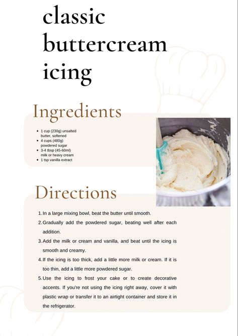 Recipe for buttercream icing. Ingredients and instructions included. Home made. Simple baking tricks Recipes For Icing, How To Make Homemade Icing For Cakes, Homade Frosting Recipes Easy, At Home Frosting, How To Make Buttercream White, Simple Buttercream Recipe, Homemade Buttercream Frosting For Cake, Icing For Muffins, How To Make Homemade Frosting Easy