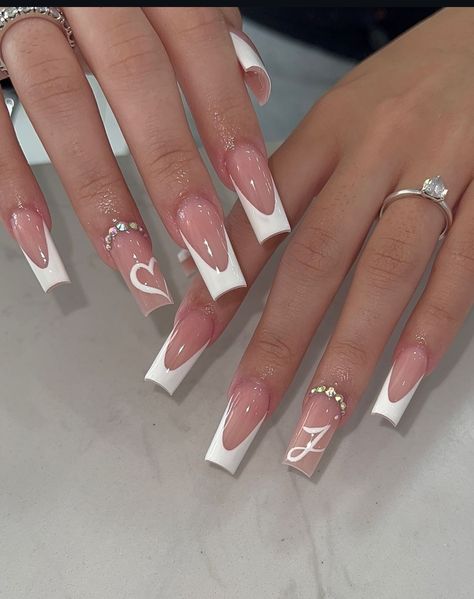 Coffin French Tips, Coffin French, Hoco Nails, Spring Nail Designs, Square Neck Long Sleeve, Nagel Tips, Girly Acrylic Nails, French Acrylic Nails, Dope Nail Designs