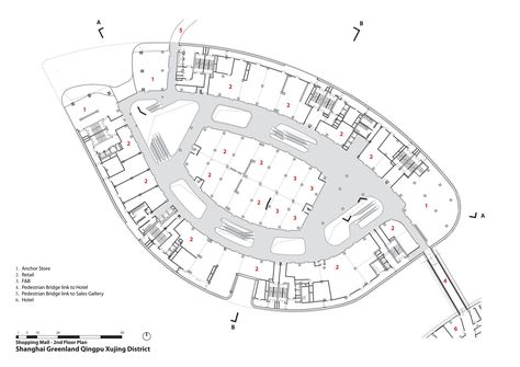 Aedas' Leaf-Shaped Sales Gallery Nears Completion in Shanghai,Shopping Mall 2nd Floor Plan. Image Courtesy of Aedas Commercial Mall Design, Mall Plan, Koshino House, Design Staircase, Shopping Mall Design, Building Design Plan, Sales Gallery, Shopping Mall Architecture, Strip Mall