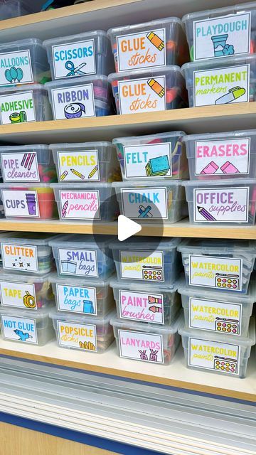 Art Room Labels, Classroom Supply Storage, Teacher Storage Organization, Classroom Supply Organization, Preschool Center Labels, Art Supplies Labels, Teacher Supplies Organization, Preschool Storage, Teacher Barbie