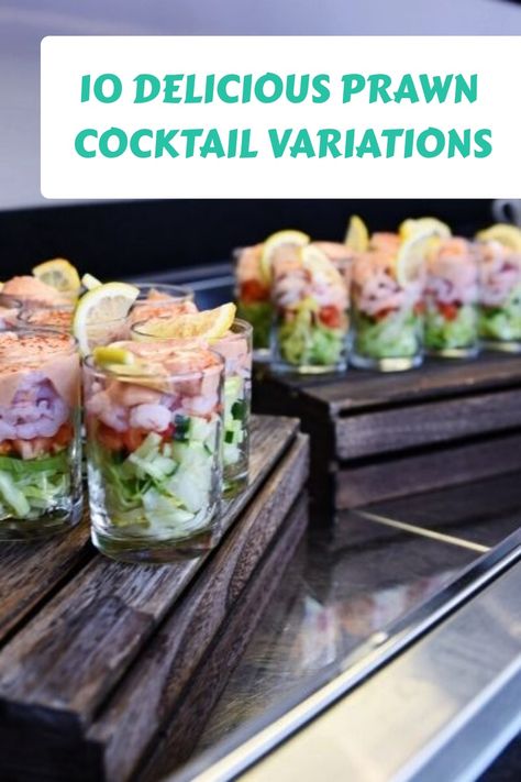 10 Delicious Prawn Cocktail Variations Prawn Cocktail Starter Christmas, Prawn Starters Christmas, Seafood Cocktail Recipes, Fancy Shrimp Cocktail, Prawn Starter Recipes, Prawn Cocktail Presentation, Pickled Prawns, Prawn Cocktail Recipe, Prawn Cocktail Crisps