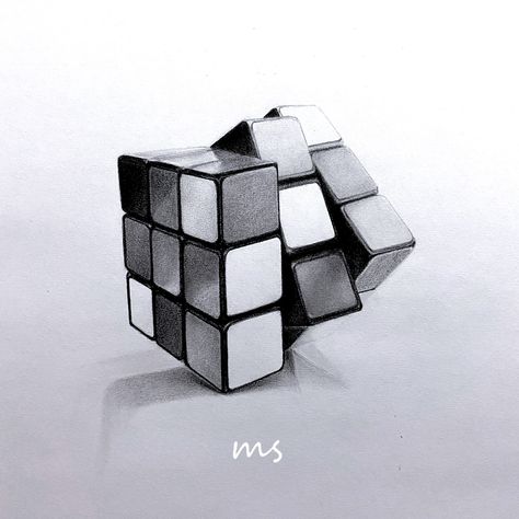 Drawing of Rubik’s Cube 3D Pencil Shading Illustration 3d Shading Drawing, Objects Pencil Drawing, Rubik Cube Drawing, Simple Pencil Shading Drawings, Drawing Ideas With Shading, 3d Art Sketch, Pencil Art Drawings 3d, Shading Pencil Drawings, 3d Sketches Pencil 3d Drawings