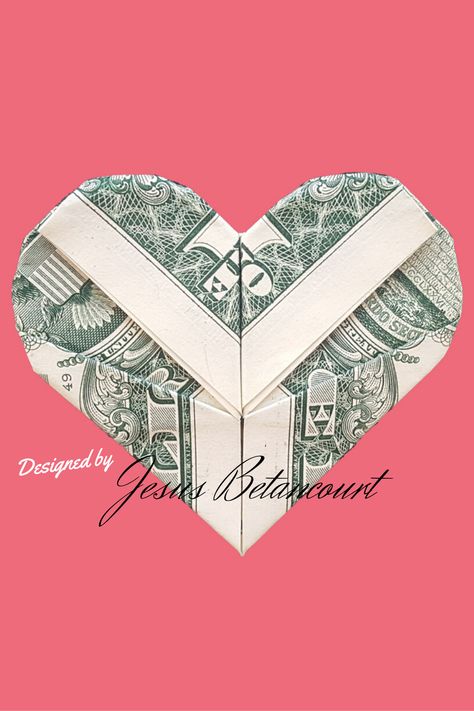 Designer:  Jesus Betancourt In this video Instructions  I will show you how to fold a Beautiful Heart using one US dollar bill.  Very Easy, Step by step. Origami Heart From Dollar Bill, How To Fold Dollar Bills Into Hearts, Folding Money For Easter, Folding Paper Money Dollar Bills, Fold A Dollar Into A Heart, Fold Dollar Into Heart, Money Origami Heart Step By Step, Origami Heart Dollar Bill Tutorial, How To Make A Heart Out Of A Dollar