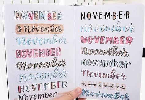 Journalist on Instagram: “Cute ways to write words! #november #novemberbulletjournal #bulletjournal #bulletjournaling #writing #calligraphy #manuscript #fall…” November Bullet Journal Ideas, November Bullet Journal, Bullet Journal Spread Ideas, Journal Spread Ideas, Bullet Journal Titles, Bullet Journal Headers, Beautiful Dawn, Pretty Writing, Bullet Journal 2020