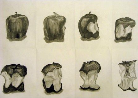 Transformation Drawing Series from Artsonia. Love the idea of drawing after each bite. Sequence Drawing Ideas, Transformation Ideas Art, Stages Of Life Drawing, Sequences Art, Stages Of Life Art, Eaten Apple Drawing, Art Series Ideas, Transformation Art Ideas, Eating Artwork