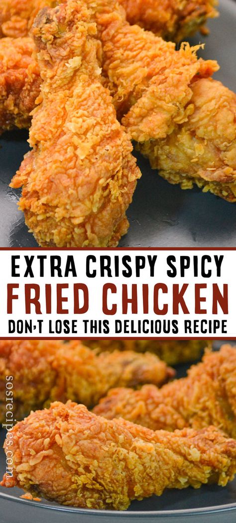 Experience the crunch with our Extra Crispy Spicy Fried Chicken! Perfectly seasoned, irresistibly crispy, and packed with flavor. Try the recipe now! #FriedChicken #Crispy #Spicy #EasyRecipe Fried Chicken Seasoning, Chicken Seasoning Recipes, Spicy Fried Chicken, Spicy Chicken Recipes, Fried Chicken Recipe, Crispy Fried Chicken, Chicken Dish, Delicious Dinner Recipes, A Chicken