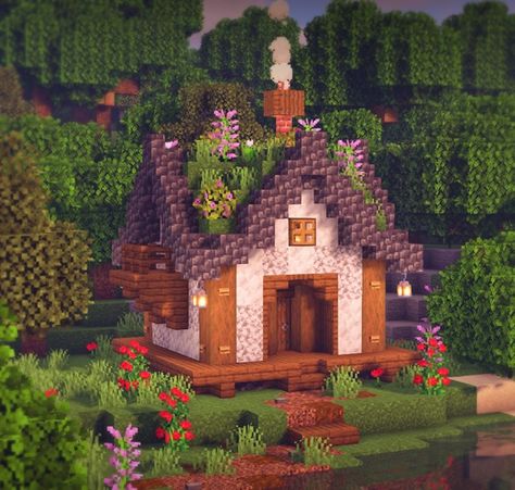 Cute Small Village Houses Minecraft, Cute Minecraft Homes Cottage, Cute Minecraft Houses Cottage Easy, Simple Minecraft Cottage Tutorial, Minecraft House Cute Cottage, Minecraft Enchanting Building, Small Cottage Homes Minecraft, House In Hill Minecraft, Cute Minecraft Village Houses