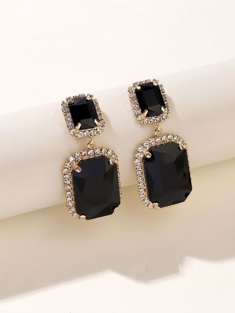 Black Glamorous   Rhinestone  Dangle    Jewelry Colour Challenge, Minimal Jewellery, Diamond Bracelet Design, Art Hub, Fancy Earrings, Diamond Jewelry Designs, Classy Aesthetic, Gold Ornaments, Rhinestone Decor