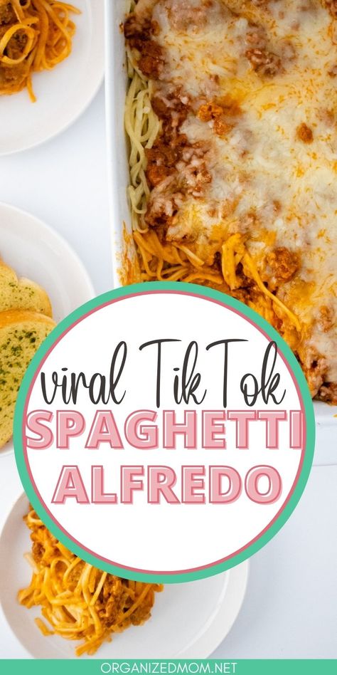 Spaghetti With Fettuccine Noodles, Alfredo Sauce Spaghetti, Viral Tiktok Spaghetti Alfredo, Pasta With Spaghetti Sauce And Alfredo, Speggetti And Alfredo Sauce Pasta, Viral Tiktok Pasta Recipe, Alfredo Speggetti Bake, Alfredo Speggetti, Alfredo Spaghetti With Ground Beef