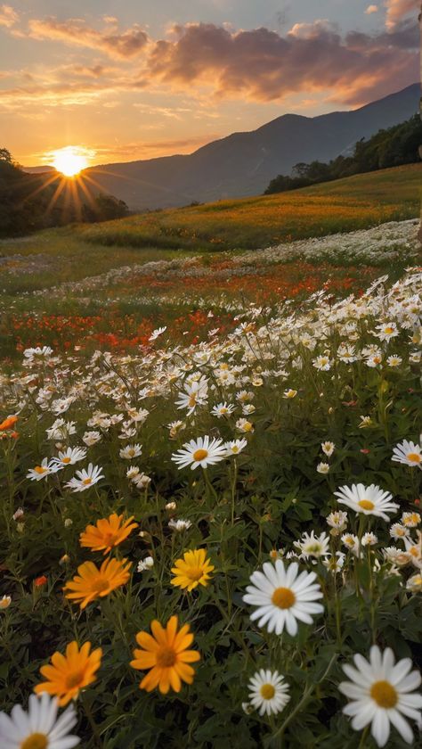 Pretty Nature Backgrounds, Flower Field Iphone Wallpaper, Ethereal Landscape Photography, Open Field Photography, Field Of Flowers Photography, Spring Field Aesthetic, Sunny Spring Aesthetic, Aesthetic Fields Of Flowers, Senery Pic Landscape