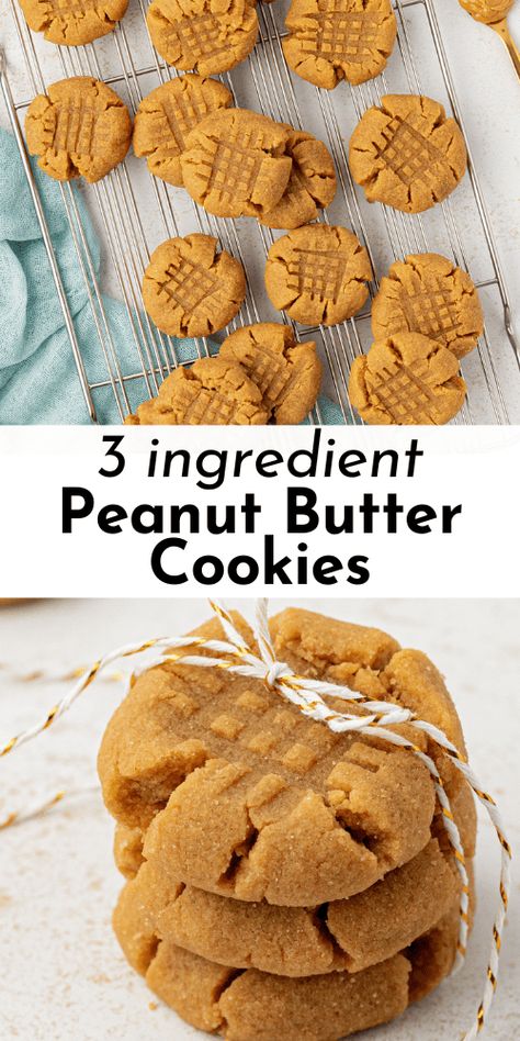 Get ready to run to your kitchen, because these 3 ingredient peanut butter cookies are almost too good to be true! What if I told you that you could have the best peanut butter cookies with only 3 ingredients that you probably have right now, and you can have them in just 15 minutes? Read on, because your peanut butter lovers dreams just came true! 5 Ingredient Peanut Butter Oatmeal Chocolate Chip Cookies, Three Ingredients Peanut Butter Cookies, Peanut Butter Cookies Chocolate Chip, Pb Cookies 3 Ingredient, 4 Ingredient Peanut Butter Cookies, How To Make Peanut Butter Cookies, Peanut Butter Cookies With Choc Chips, Few Ingredient Cookies, Peanut Butter Cookies With Honey