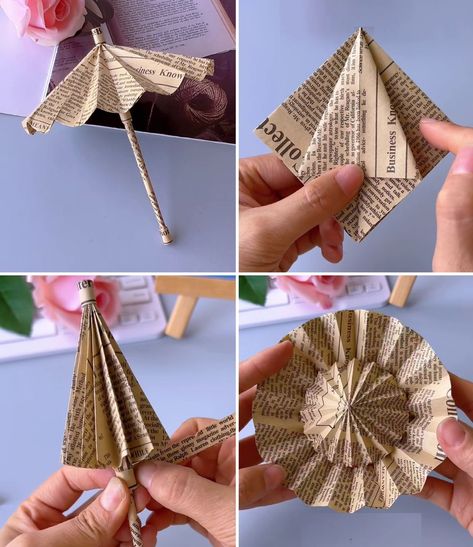 Newspaper Crafts Diy, Paper Umbrellas, Simple Crafts, Harry Potter Christmas, Newspaper Crafts, Paper Craft Diy Projects, Fun Ideas, Paper Crafts Diy, Designs To Draw