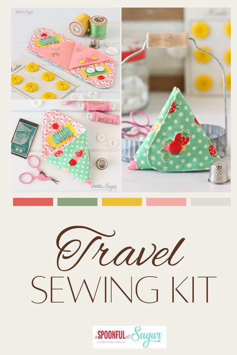 Sewing Kit Pattern Free, Sewing Travel Kit, Mini Sewing Kit Diy, Travel Sewing Kit Pattern Free, Gifts To Make For Christmas, Diy Travel Kits, Sewing Kit Pouch, Travel Sewing Case, Fabric Sewing Kit