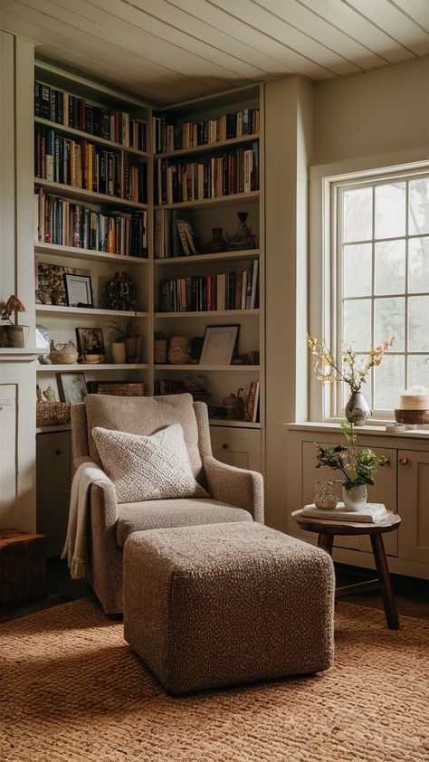 20 Ultimate Cozy Reading Nook Ideas You'll Wish You Knew Sooner - SheBonny Primary Bedroom Reading Corner, Awkward Nook In Living Room, Hidden Nooks In House, Cozy Projector Room, Dining Room With Reading Nook, Mcm Reading Nook, Small Reading Nook In Bedroom, Tiny House Reading Nook, Cozy Reading Area In Living Room