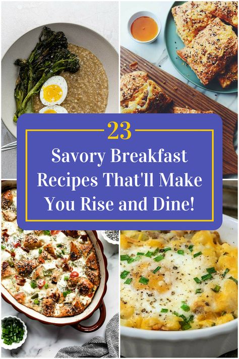 Collage of 4 savory breakfast recipes. Non Traditional Breakfast Ideas Healthy, Cold Savory Breakfast, Savory Breakfast Cookies, Healthy Breakfast Pastry, Brunch Savory Recipes, Breakfast For Company Ideas, Crumpet Breakfast Ideas, Savory Protein Breakfast, Savoury Breakfast Recipes