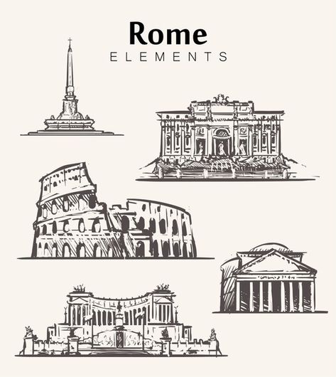 Doodle Architecture, Building Doodle, Rome Buildings, Vector Building, Building Drawings, Italy Tattoo, Architecture Italy, Rome Architecture, Rome Art