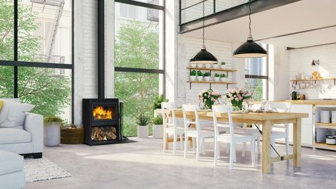 Supreme Novo 18 — Vaglio Fireplace Centre Modern Wood Burning Stoves, Small Wood Stove, Freestanding Stove, Wood Stove Fireplace, Cast Iron Stove, Small Home Offices, Into The Wood, Wood Logs, Stove Fireplace