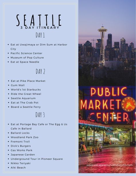 Seattle Itinerary, Seattle Travel Guide, Seattle Vacation, Washington State Travel, Visit Seattle, Seattle Travel, Washington Travel, The Oregon Trail, Travel Checklist