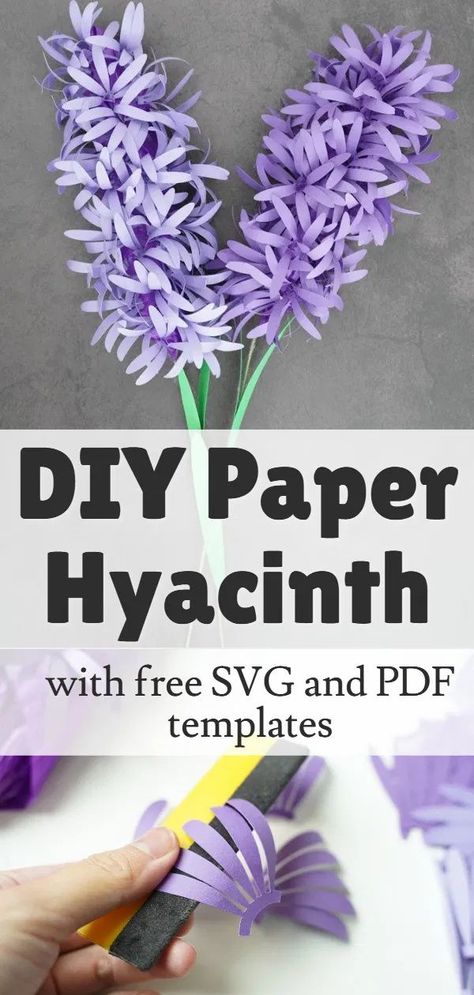 paper flower making tutorial, easy svg and printable pdf templates free Paper Flower Templates Free Printable, Paper Hyacinth, Flower Templates Printable Free, Flower Making Tutorial, Paper Flower Printable Templates, Free Paper Flower Templates, Hyacinth Flower, Paper Flower Templates, Flower Petal Template