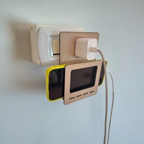 Wall Charging Holder, Wooden Holder for Phones - Etsy Italy Phone Charging Station Ideas, Charging Station Ideas, Phone Charging Station, Charger Holder, Wall Socket, Support Telephone, Phone Charging, Charging Station, Staying Organized