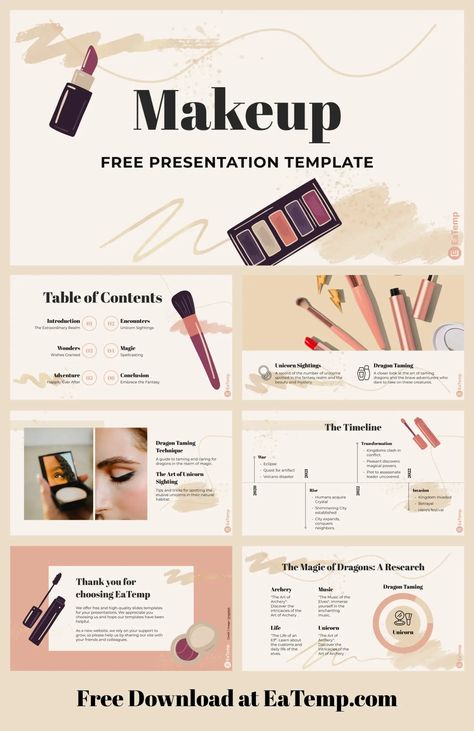 Makeup PowerPoint Presentation Template - Free PowerPoint Templates, Google Slides, Figma Deck And Resume Makeup Presentation, Free Powerpoint Templates, Powerpoint Slide Designs, Point Design, Presentation Design Template, Powerpoint Slide, Template Google, Slides Template, Beauty Standards