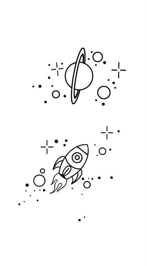 Rocket And Planet Tattoo, Space Themed Tattoos Simple, Planet Outline Tattoo, Galaxy Design Tattoo, Small Rocket Ship Tattoo, Mini Planet Tattoo, Outer Space Tattoos Simple, Mini Galaxy Tattoo, Saturn Outline Tattoo