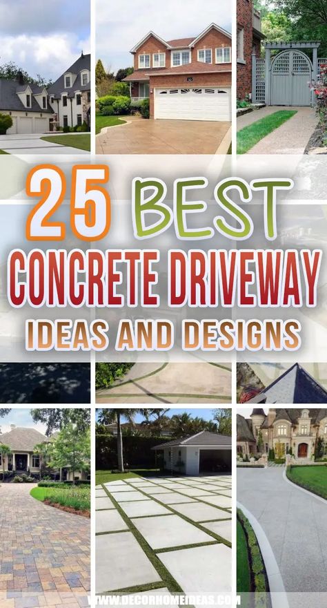 Concrete Driveway Landscaping Ideas, Driveway Remodel Before And After, Concrete Design Driveway, Curved Driveway Ideas Front Yard Landscaping, Modern Driveways Concrete, Modern Landscape Design Front Yard Driveways Concrete Pavers, Blacktop Driveway Ideas, Stamped Driveway Ideas, Ideas For Driveways